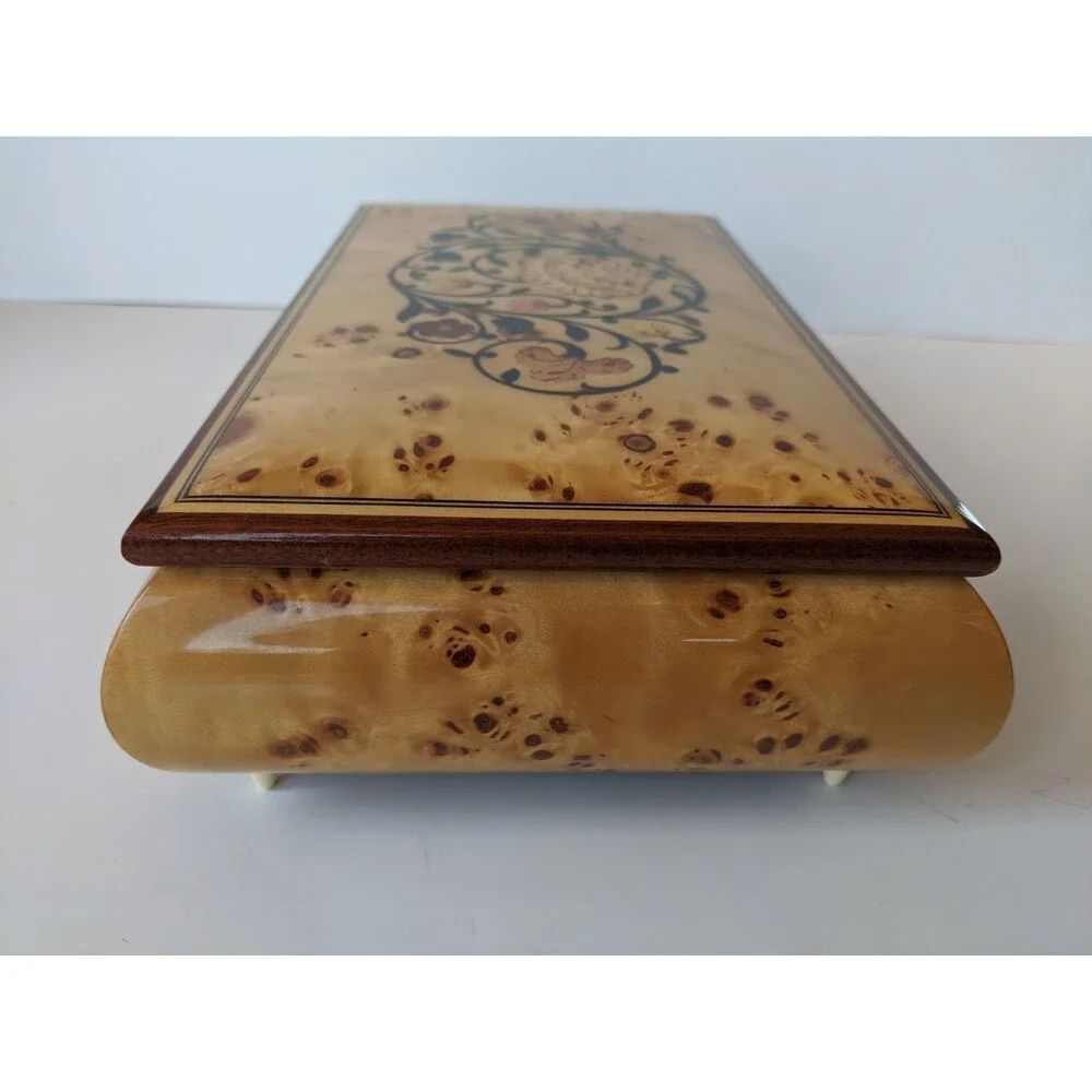 Vtg Reuge Musiceerk Inlaid Wood Music Jewelry Trinket Box 6.5x10 Made In Italy
